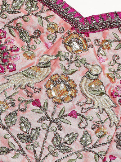 Peach & Golden Semi-Stitched Myntra Bridal Lehenga & Unstitched Blouse with Dupatta